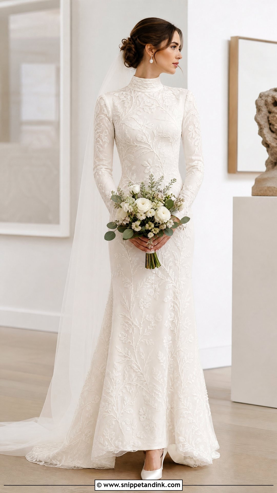 High Neck Long Sleeve Embroidered Dress - Snippet and Ink - 25 High Neck Long Sleeve Wedding Dress Ideas