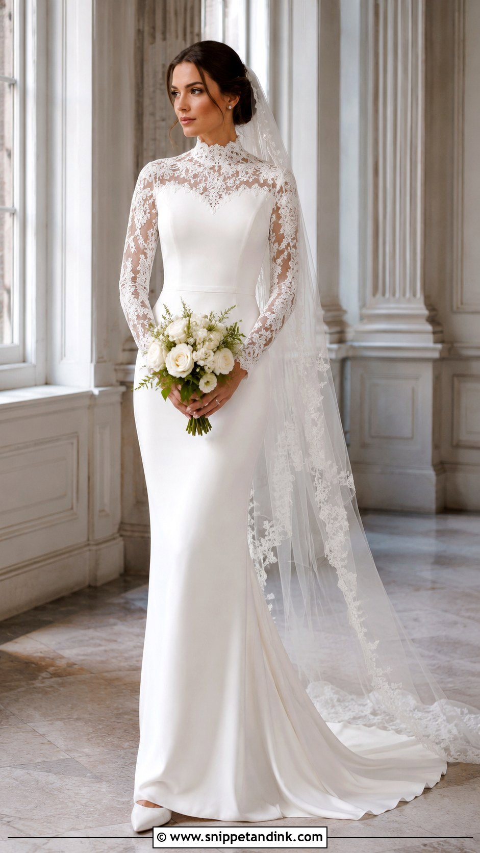 High Neck Long Sleeve Fitted Wedding Dress - Snippet and Ink - 20 Long Sleeve Fitted Wedding Dress Ideas