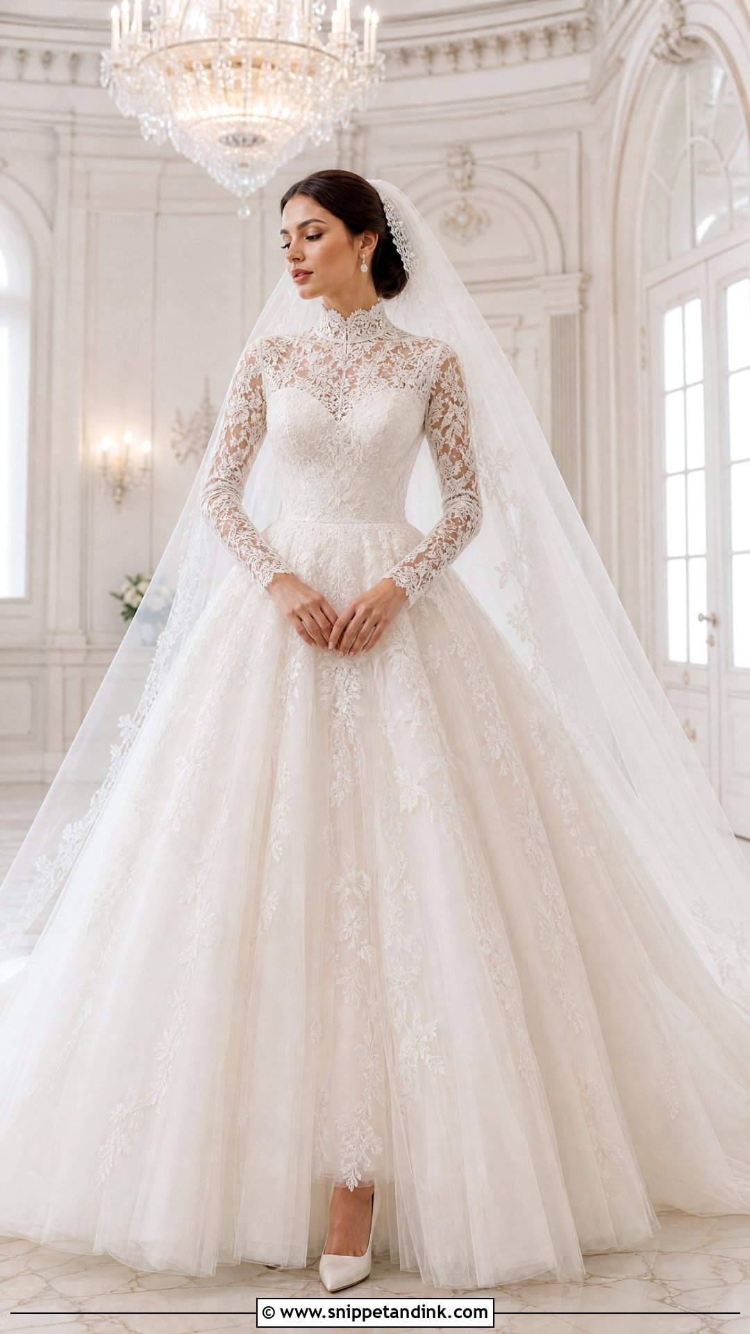 High Neck Long Sleeve Lace Ball Gown - Snippet and Ink - 25 High Neck Long Sleeve Wedding Dress Ideas
