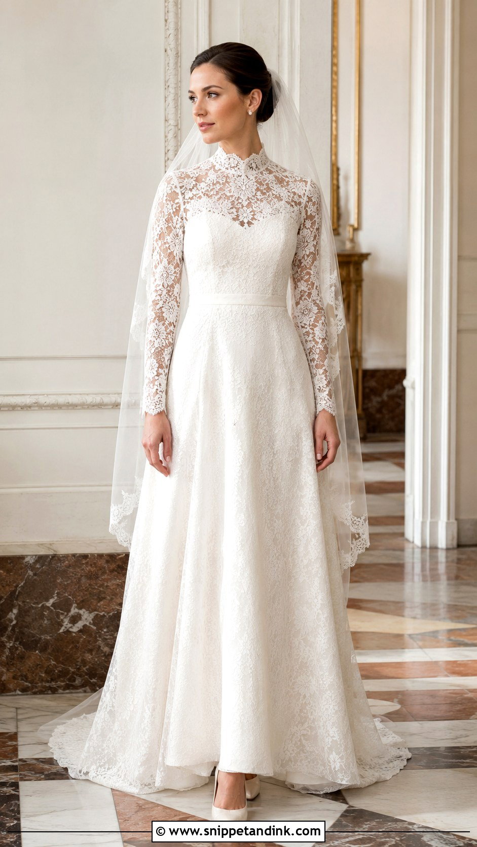 High Neck Long Sleeve Lace Bridal Dress - Snippet and Ink - 20 Long Sleeve Bridal Dresses