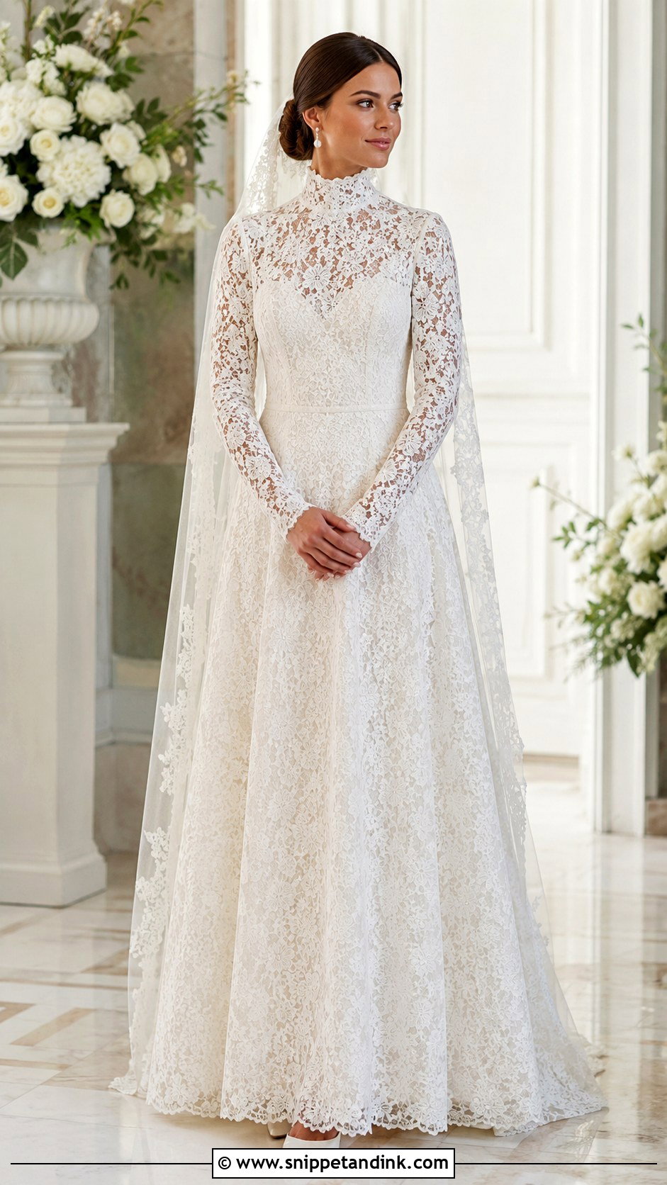 High Neck Long Sleeve Lace Wedding Dress - Snippet and Ink - 20 Covered Wedding Dresses