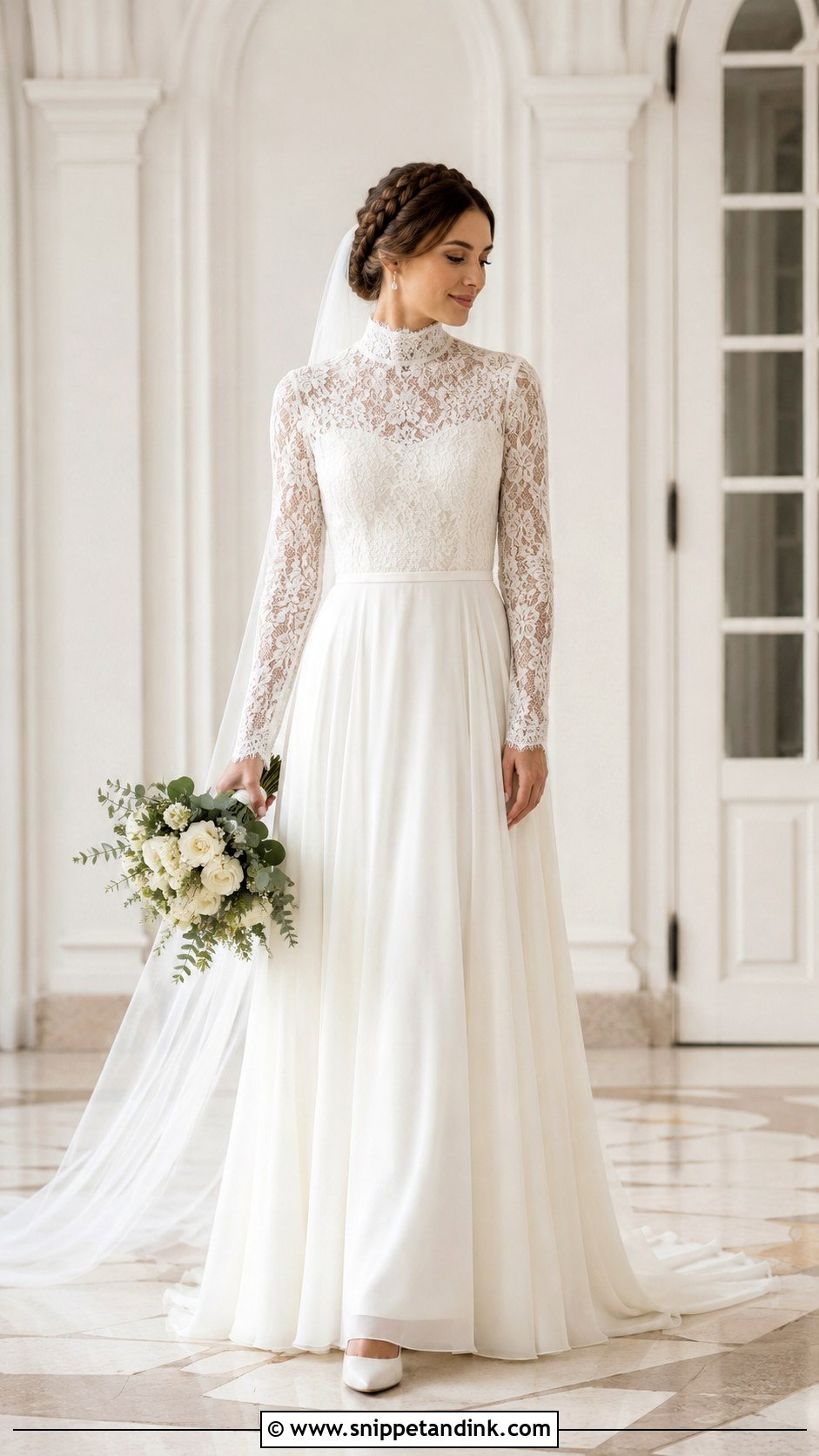 High Neck Long Sleeve Lace Wedding Dress - Snippet and Ink - 20 Long Sleeve Lace Wedding Dresses