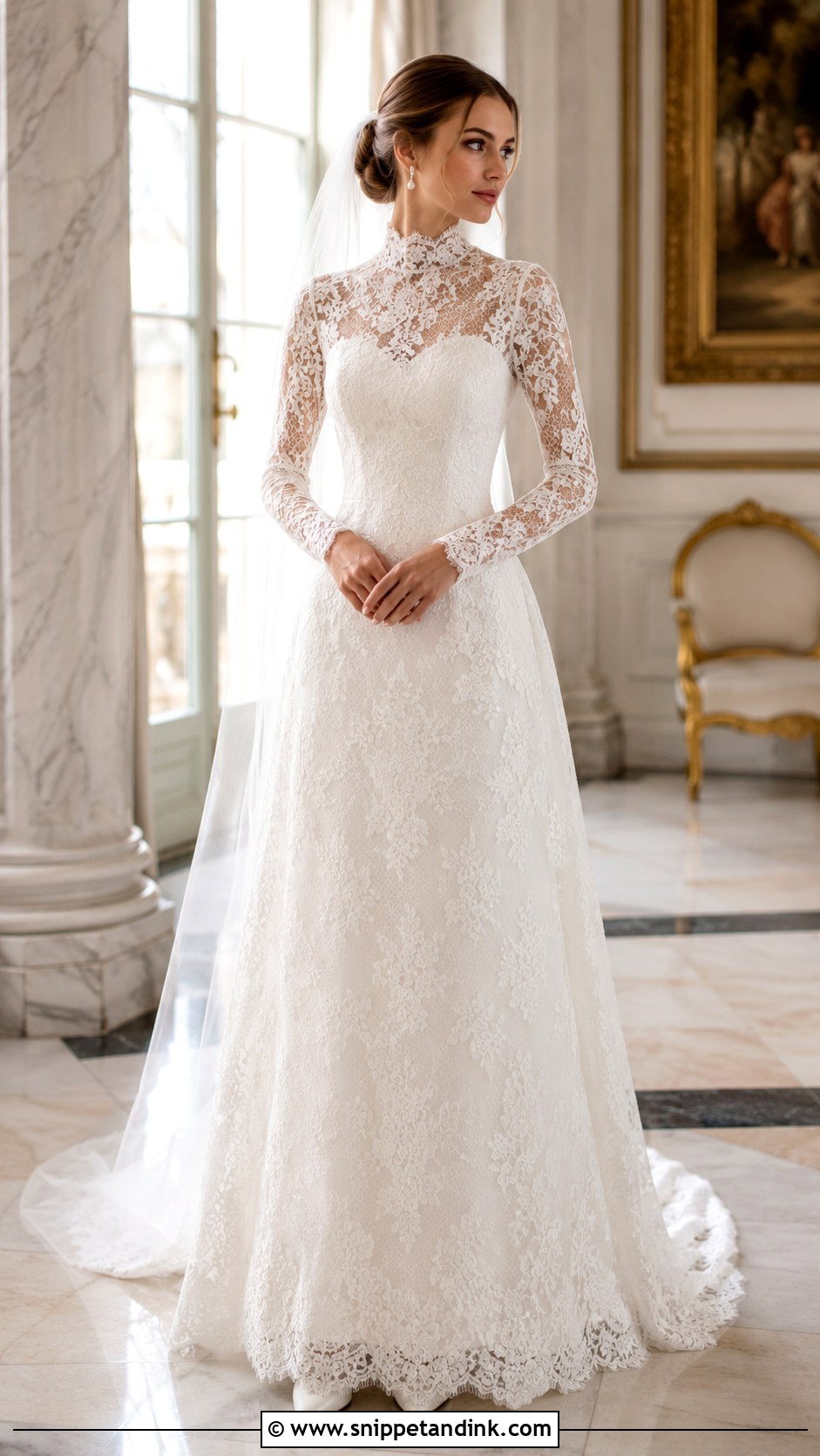 High Neck Long Sleeve Lace Wedding Dress - Snippet and Ink - 20 Long Sleeved Lace Wedding Dress Ideas