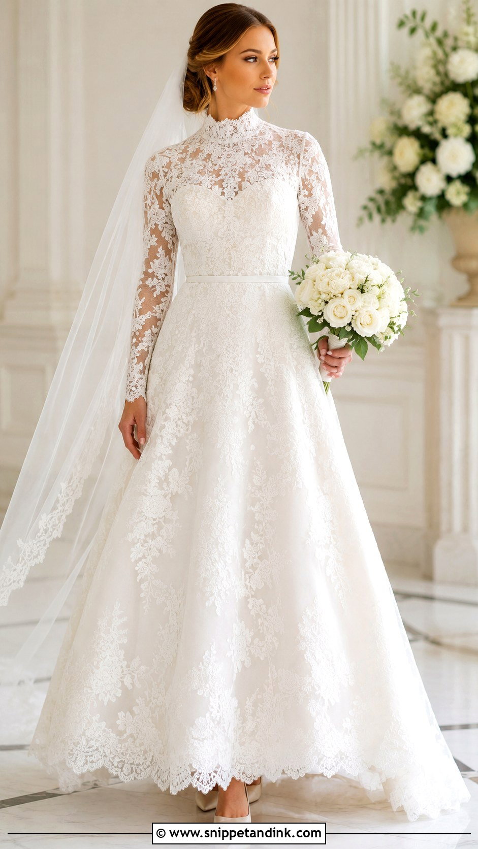 High Neck Long Sleeve Lace Wedding Dress - Snippet and Ink - 20 Closed Wedding Dress Ideas