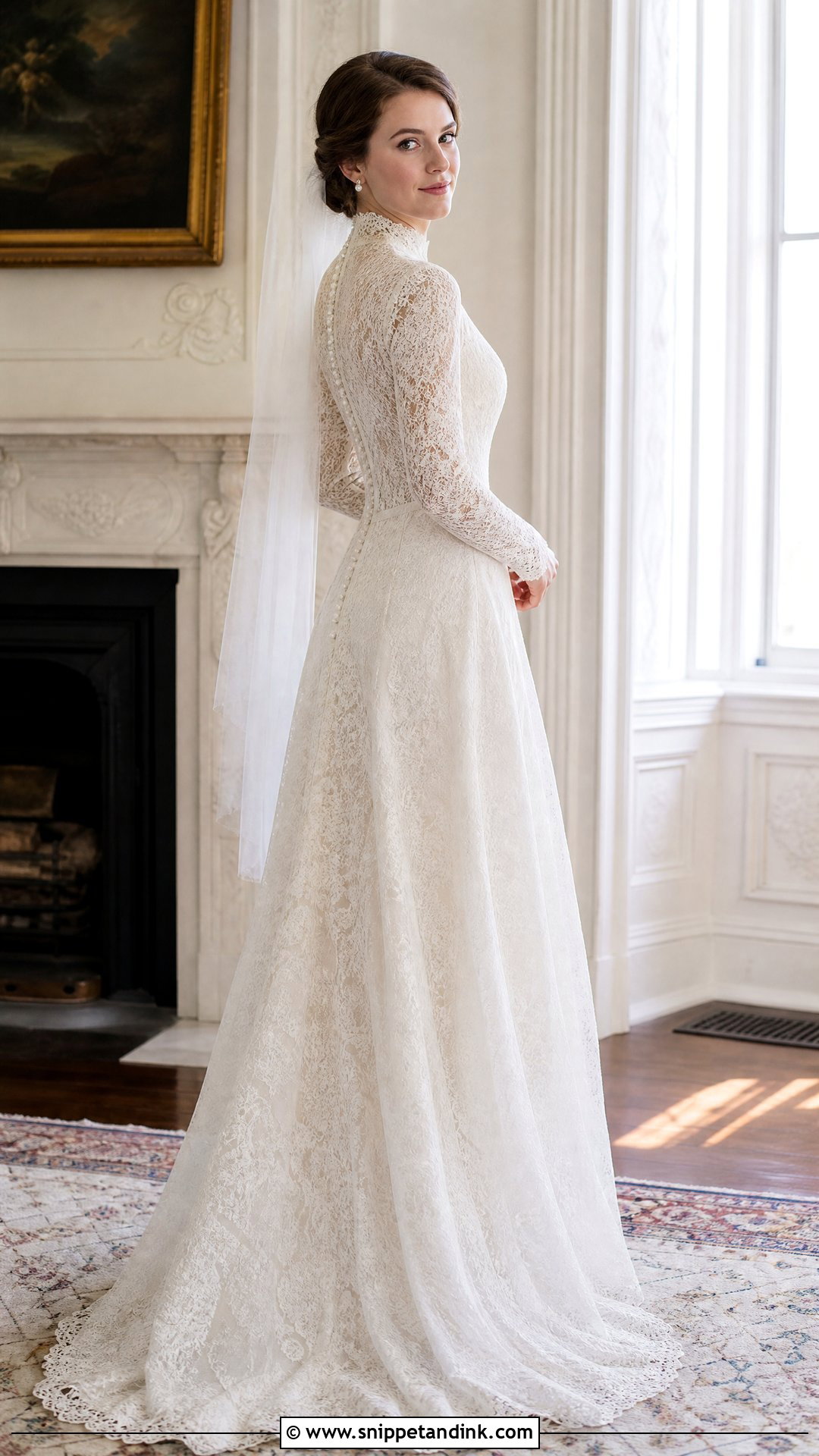 High Neck Long Sleeve Lace Wedding Gown - Snippet and Ink - 20 Wedding Gown Long Sleeve Ideas