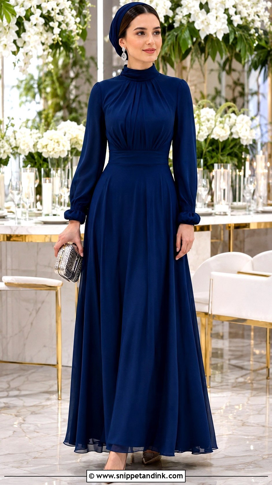 High Neck Long Sleeve Maxi Wedding Outfit - Snippet and Ink - 20 Elegant Wedding Outfit Ideas