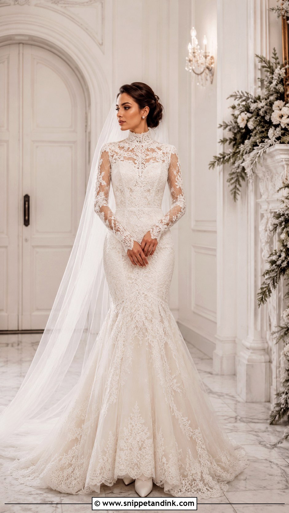 High Neck Long Sleeve Mermaid Wedding Dress - Snippet and Ink - 25 Long Sleeve Mermaid Wedding Dress Ideas