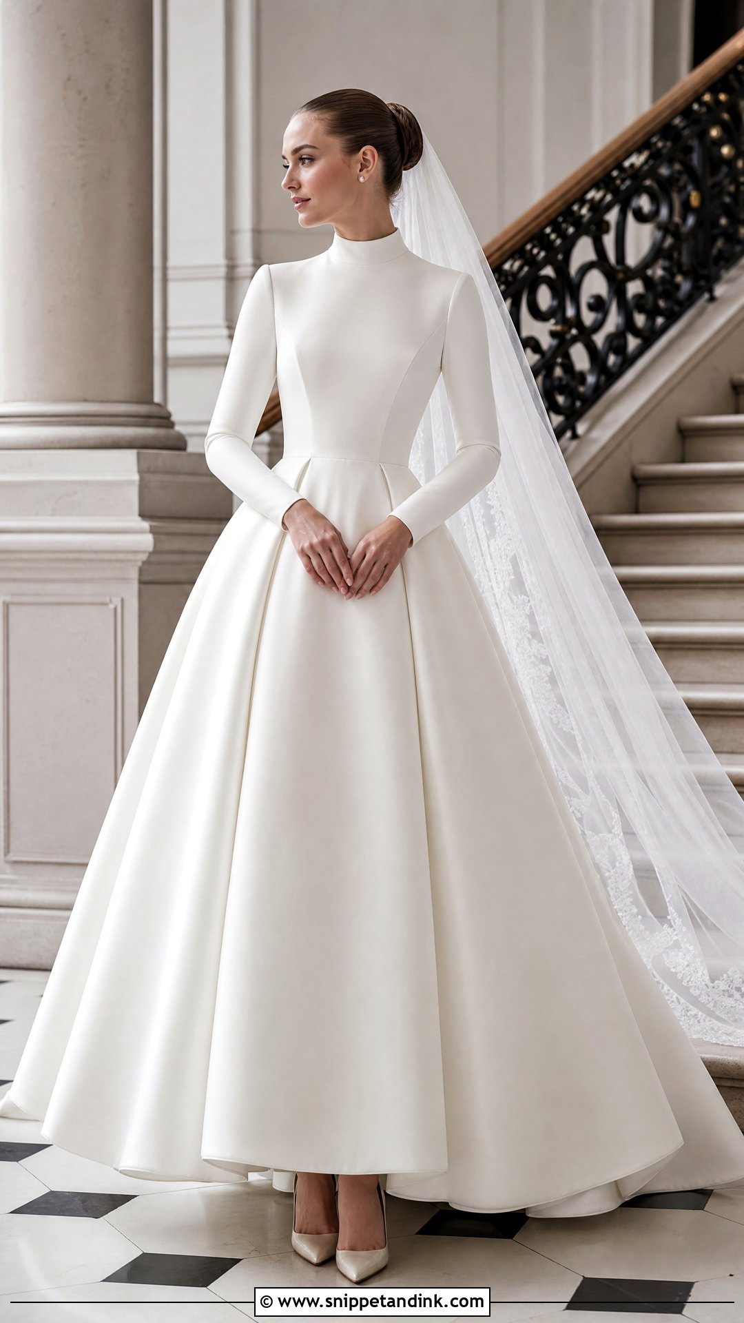 High Neck Long Sleeve Mikado Ball Gown - Snippet and Ink - 25 High Neck Long Sleeve Wedding Dress Ideas