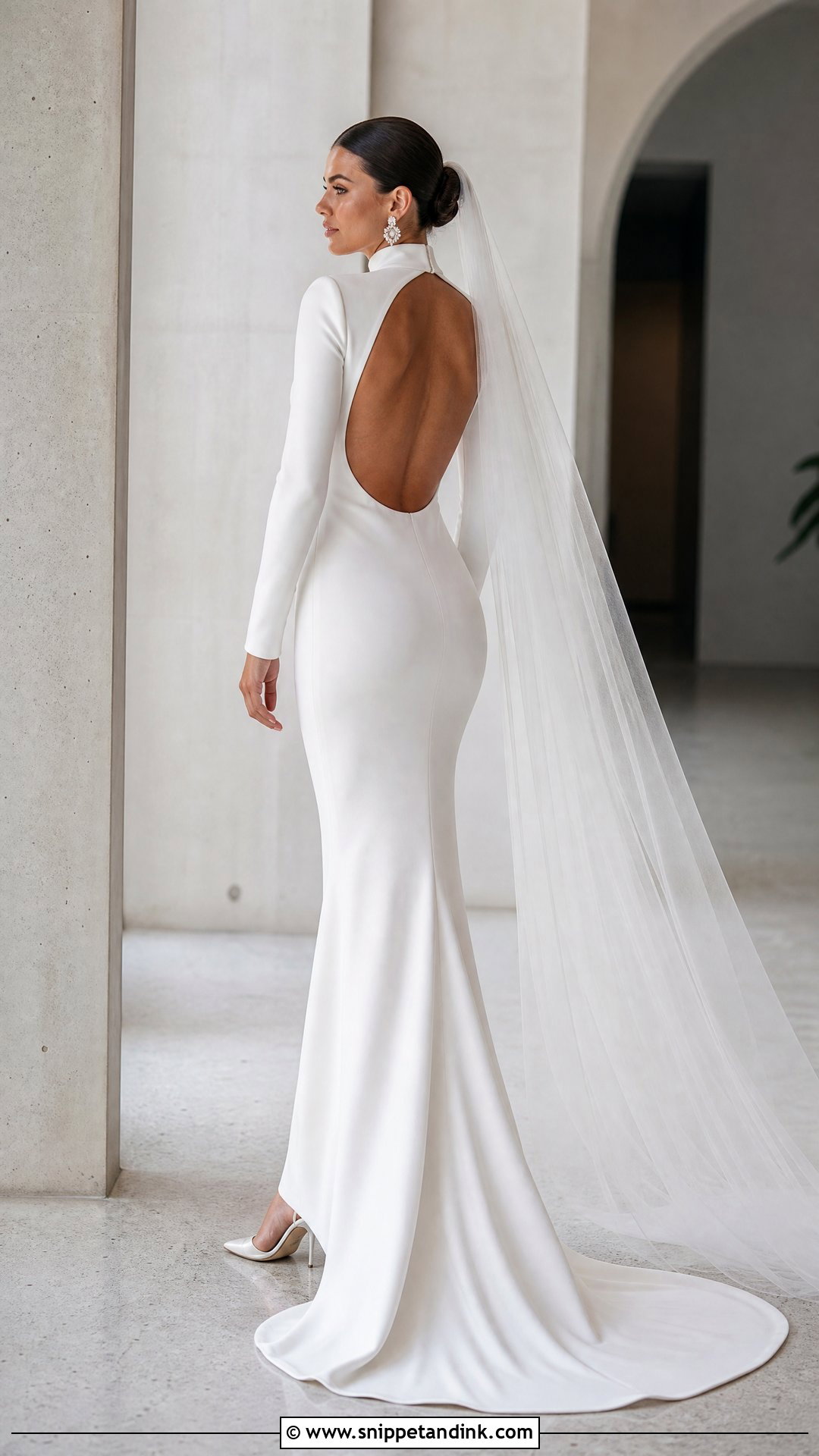 High Neck Long Sleeve Open Back Dress - Snippet and Ink - 25 High Neck Long Sleeve Wedding Dress Ideas