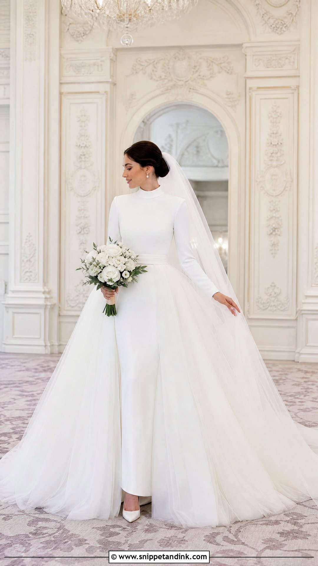 High Neck Long Sleeve Overskirt Dress - Snippet and Ink - 25 High Neck Long Sleeve Wedding Dress Ideas