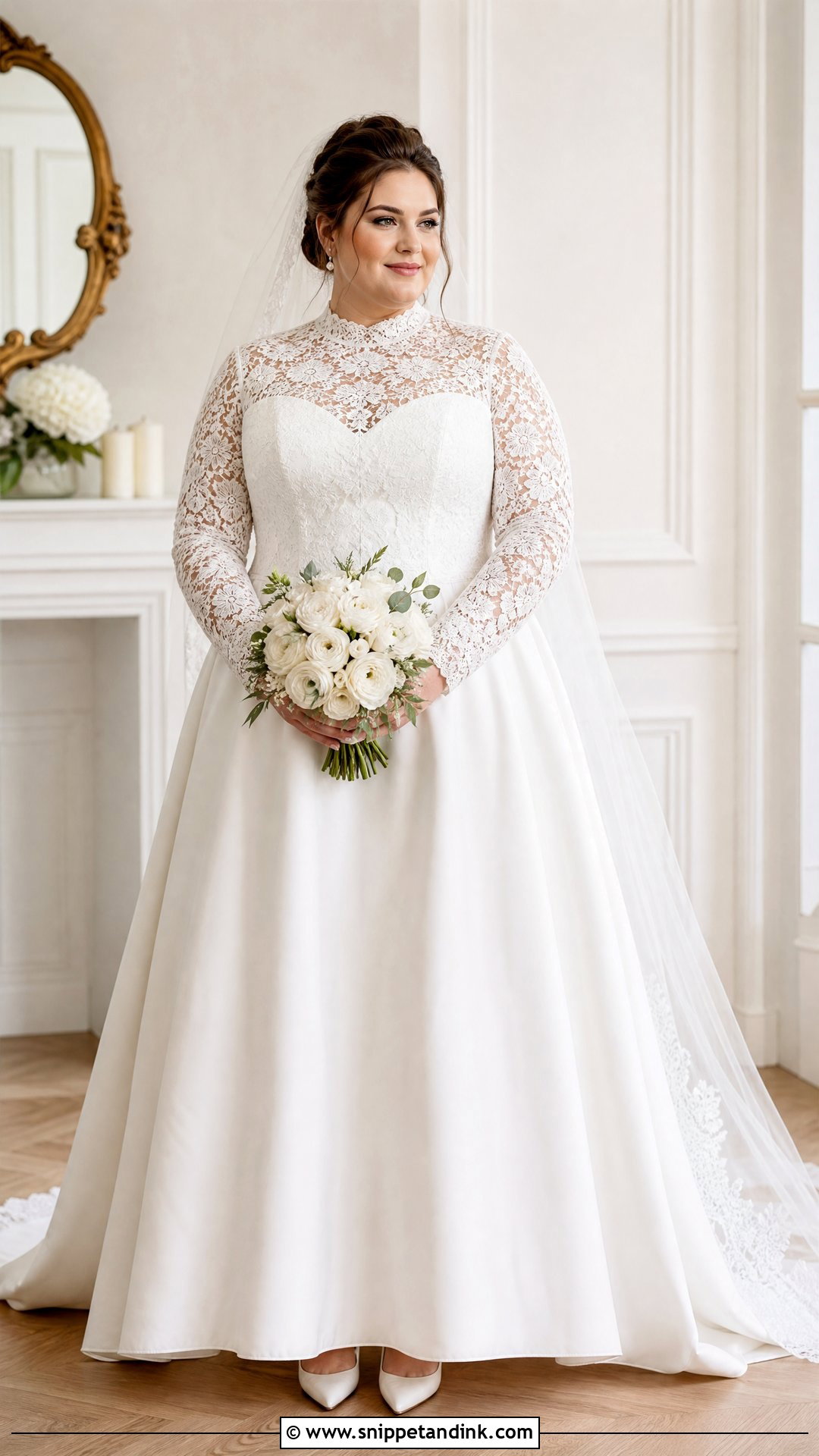 High Neck Long Sleeve Plus Size Wedding Gown - Snippet and Ink - 20 Plus Size Wedding Gowns with Sleeves