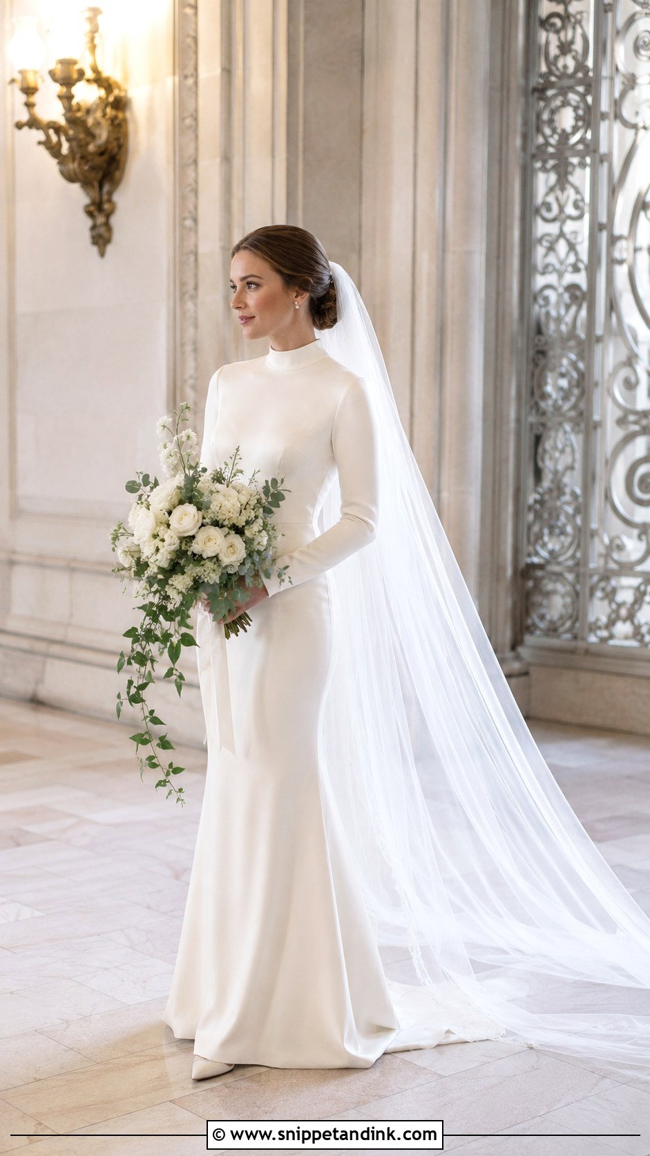 High Neck Long Sleeve Silk Wedding Dress - Snippet and Ink - 20 Long Sleeve Silk Wedding Dress Ideas