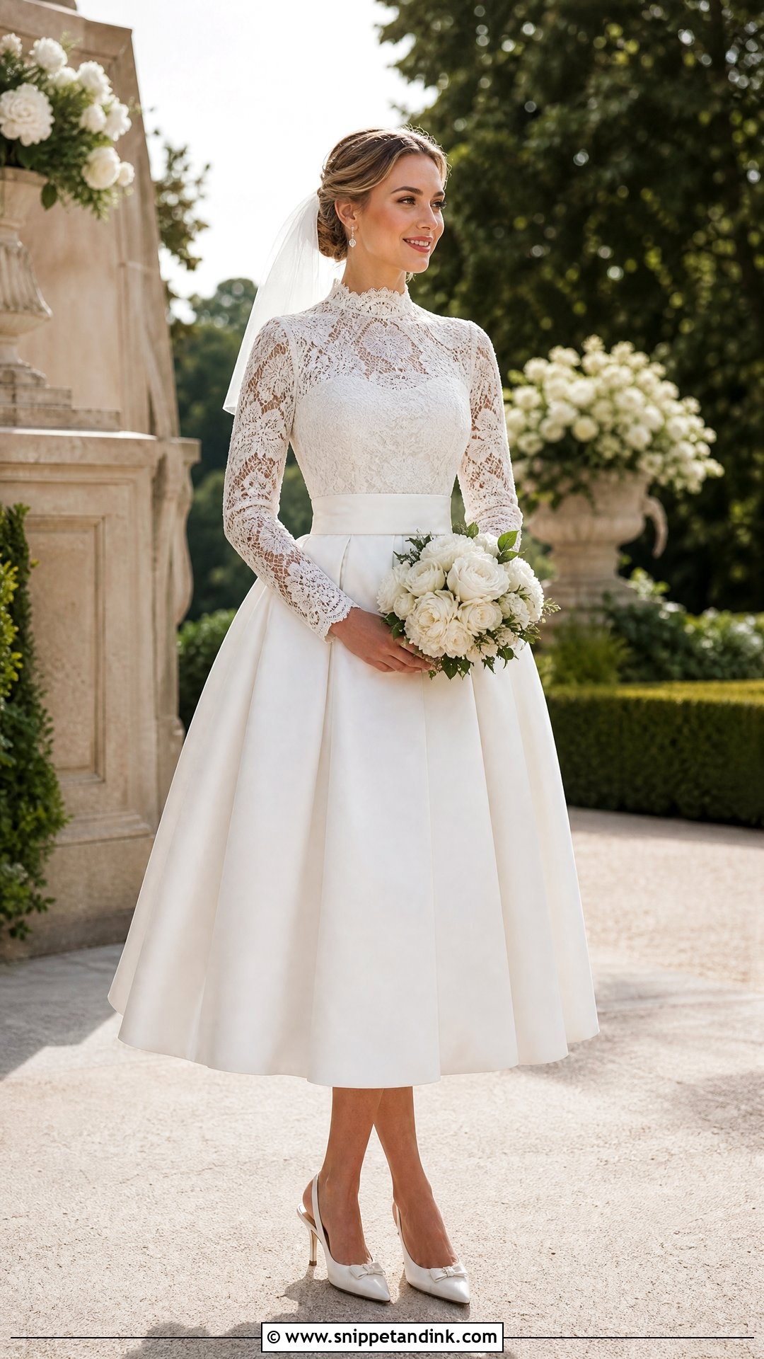 High Neck Long Sleeve Tea Length Dress - Snippet and Ink - 25 High Neck Long Sleeve Wedding Dress Ideas