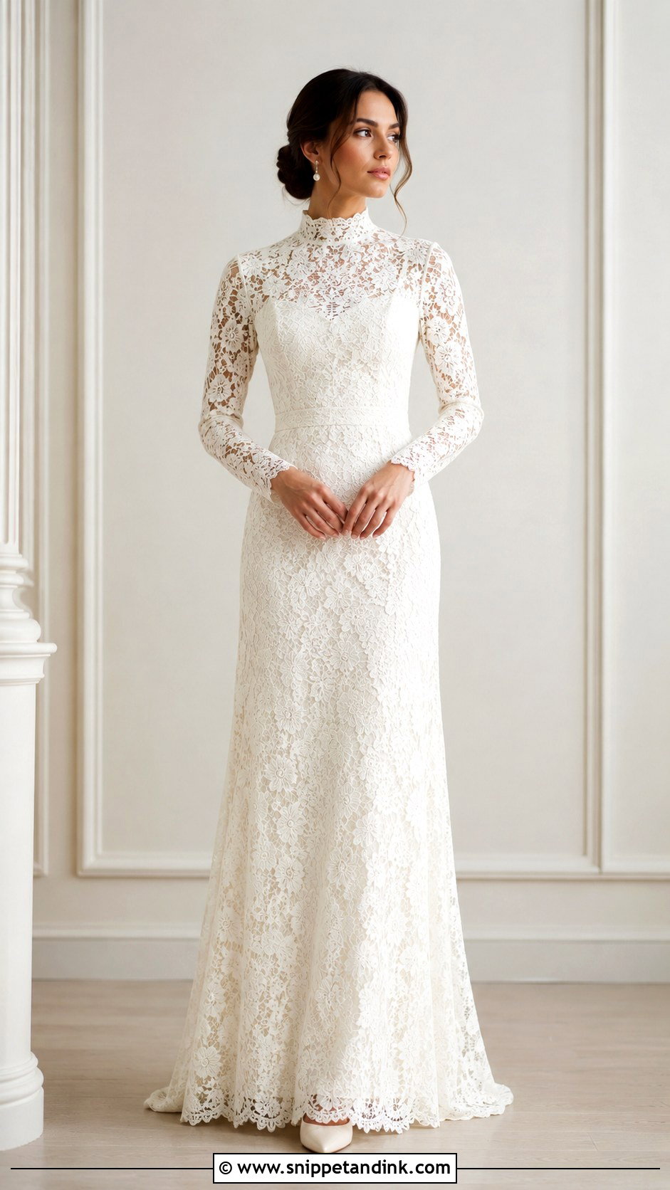 High Neck Long Sleeve Wedding Dress - Snippet and Ink - 25 Sleeved Wedding Dress Ideas