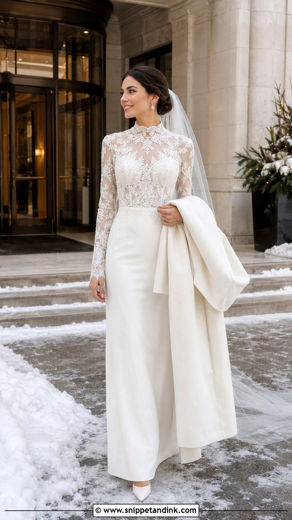 High Neck Long Sleeve Winter Wedding Dress - Snippet and Ink - 20 Long Sleeve Winter Wedding Dress Ideas