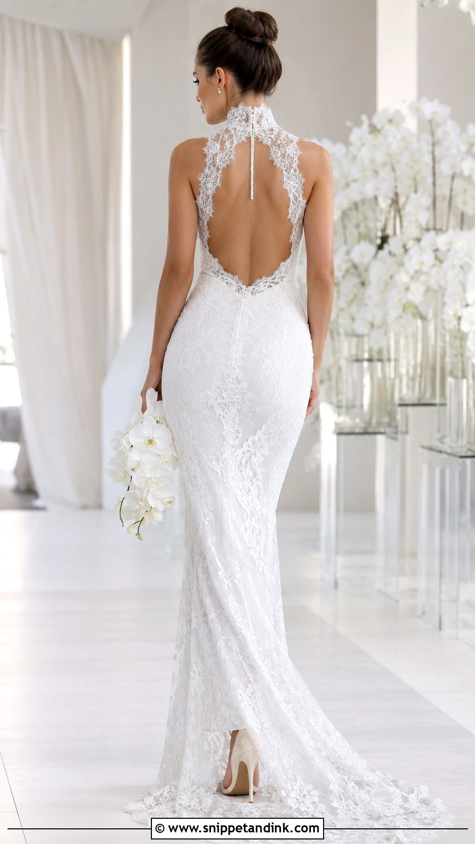 High Neck Low Back Lace Wedding Dress - Snippet and Ink - 20 Low Back Lace Wedding Dress Ideas