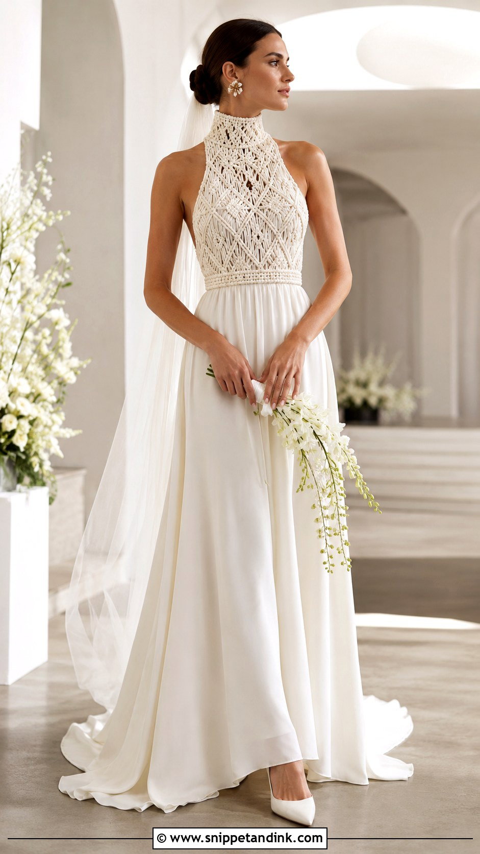 High Neck Macrame Wedding Dress - Snippet and Ink - 20 Macrame Wedding Dress Ideas