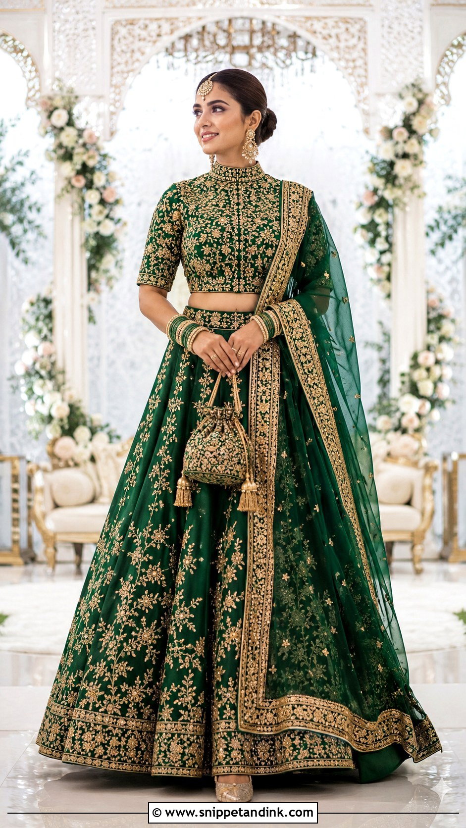 High Neck Maggam Work Blouse With Bridal Lehenga - Snippet and Ink - 20 Maggam Work Blouse Designs Bridal Indian Weddings