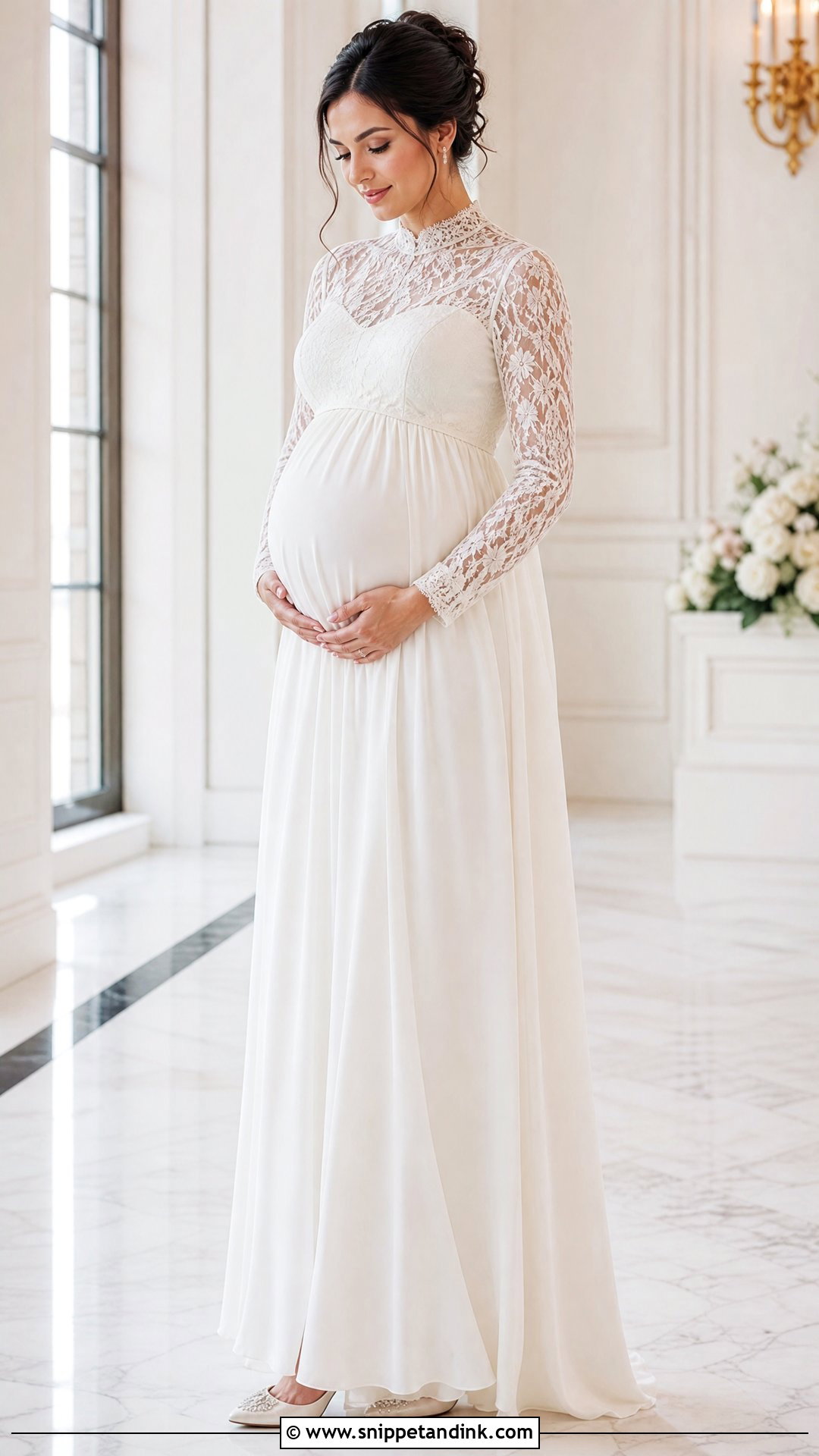 High Neck Maternity Wedding Dress - Snippet and Ink - 25 Wedding Dress for Pregnant Bride Ideas