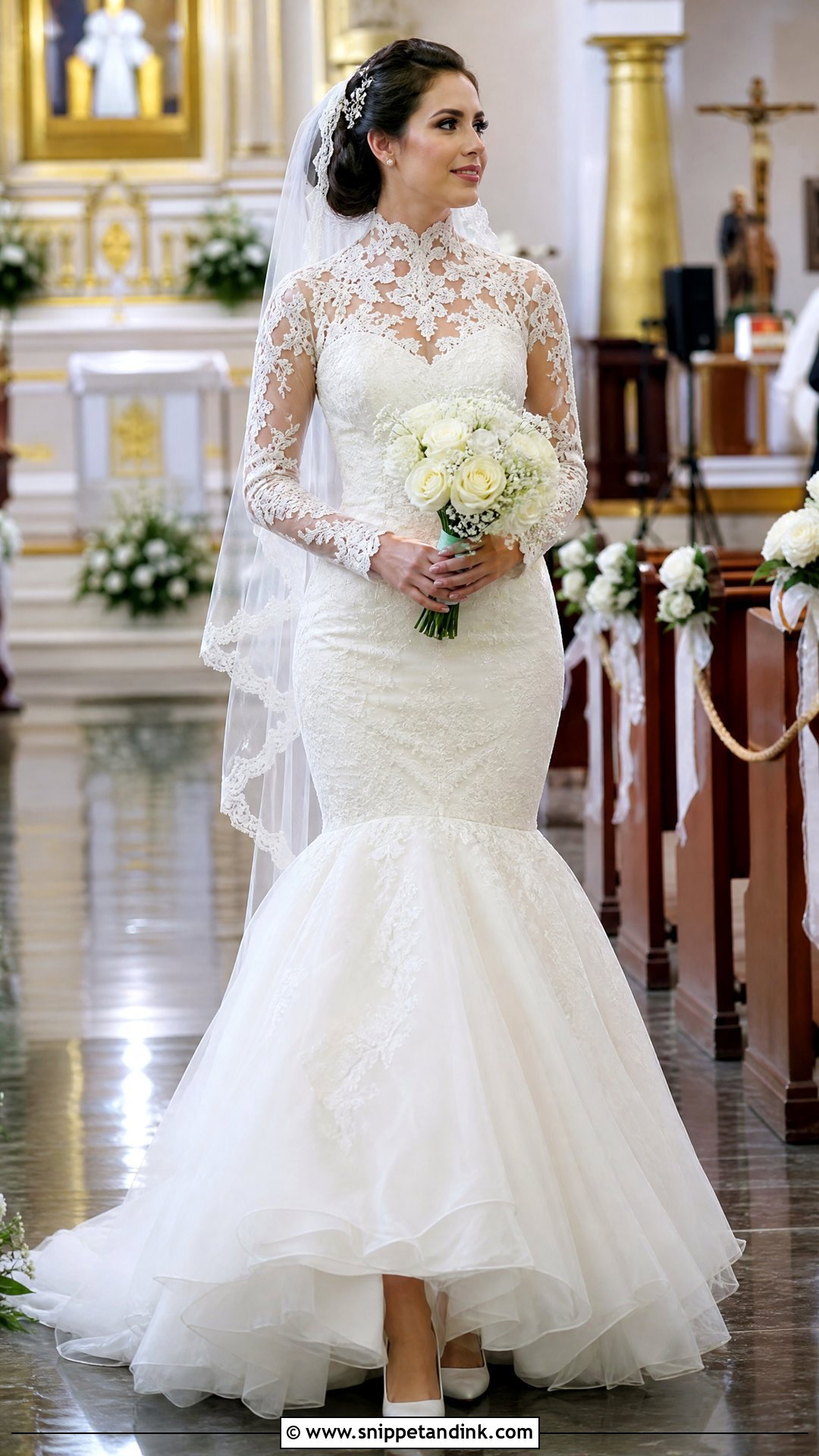 High Neck Mermaid Wedding Dress With Ruffle Hem - Snippet and Ink - 20 Mermaid Wedding Dress with Ruffles Ideas