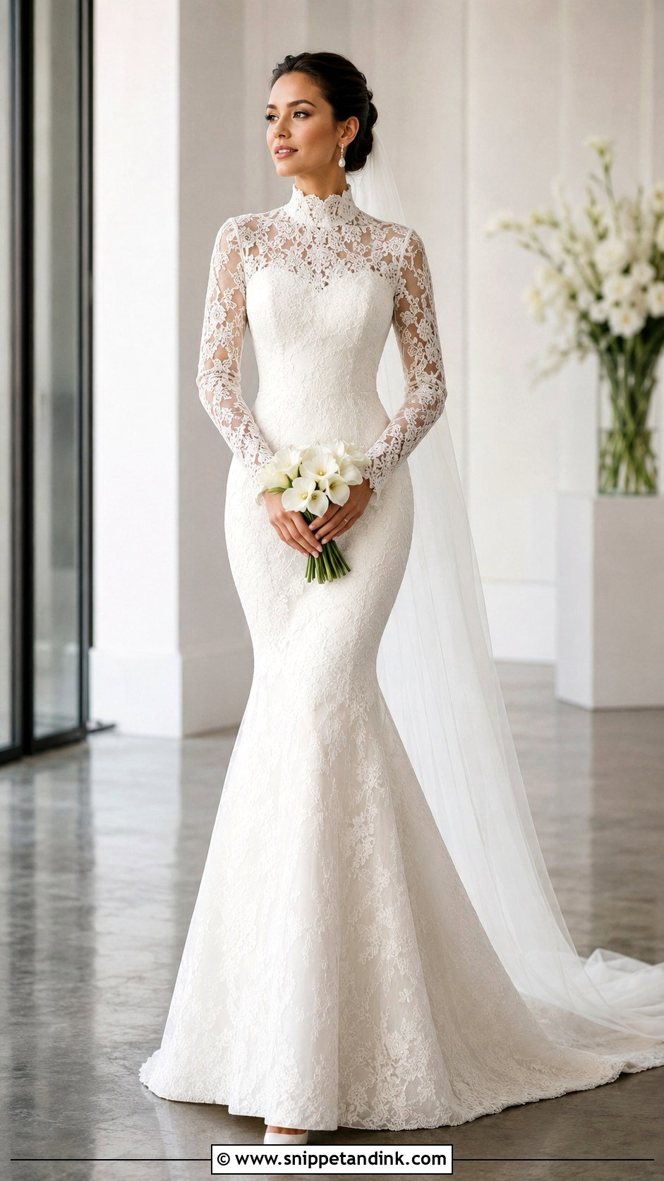 High Neck Mermaid Wedding Dress With Sleeves - Snippet and Ink - 20 Mermaid with Sleeves Wedding Dresses