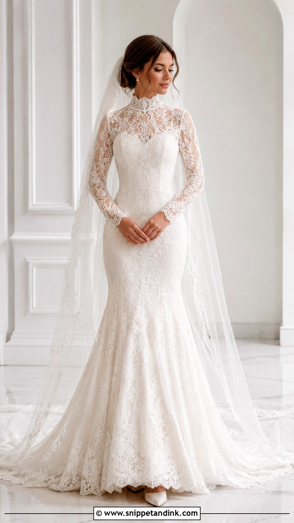 High Neck Mermaid Wedding Dress With Sleeves - Snippet and Ink - 30 Mermaid Wedding Dress with Sleeves