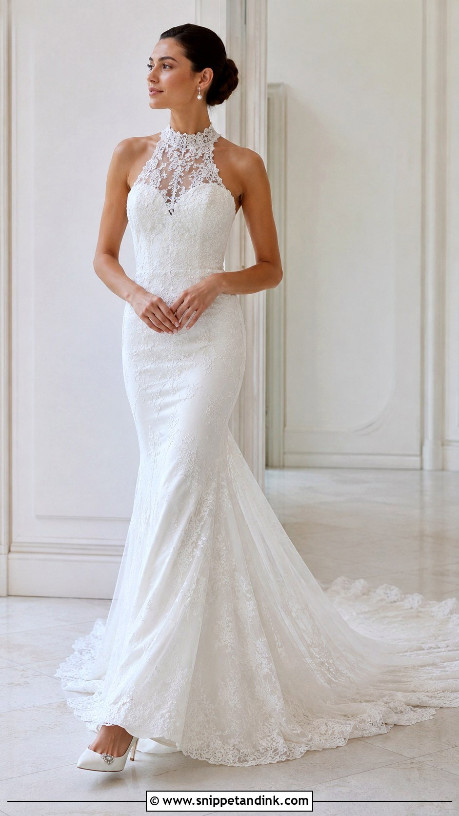High Neck Mermaid Wedding Dress With Train - Snippet and Ink - 25 Mermaid Wedding Dress with Train Ideas