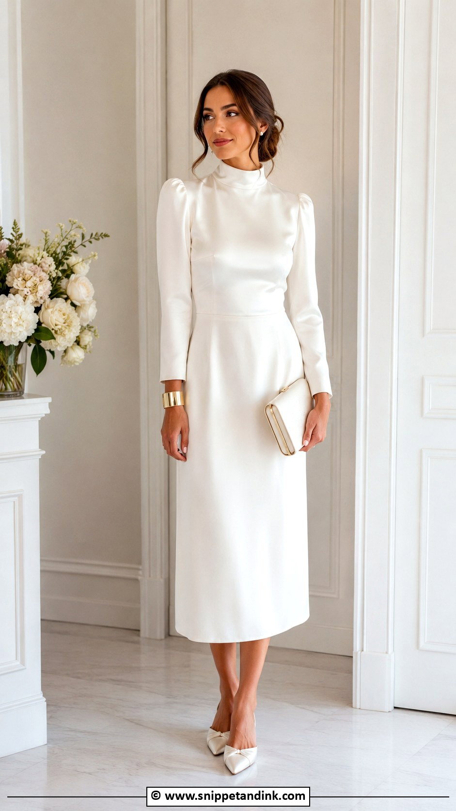 High Neck Midi Wedding Dress With Satin Mules - Snippet and Ink - 30 Midi Wedding Dress Ideas