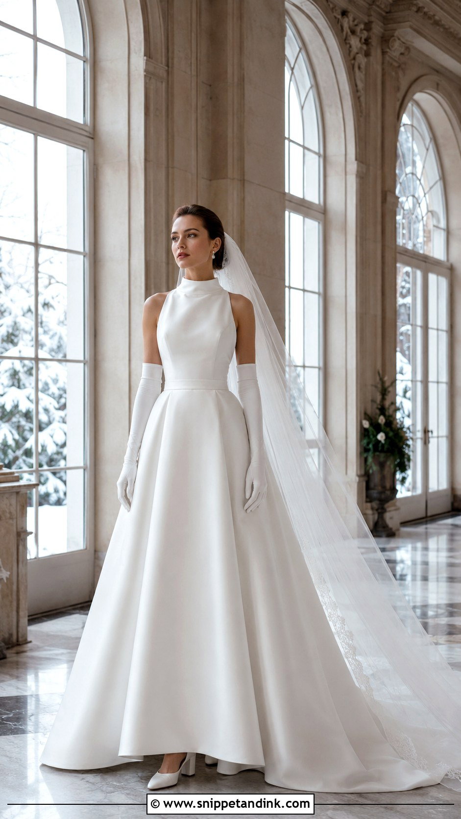 High Neck Mikado January Wedding Dress - Snippet and Ink - 20 January Wedding Dress Ideas