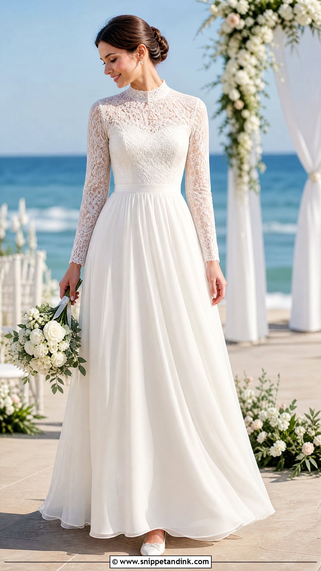 High Neck Modest Beach Wedding Gown - Snippet and Ink - 25 Beach Wedding Gowns