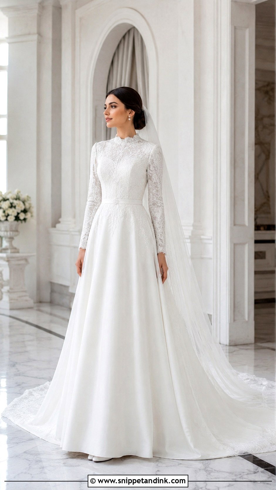 High Neck Modest Bridal Train Dress - Snippet and Ink - 20 Bridal Train Dresses