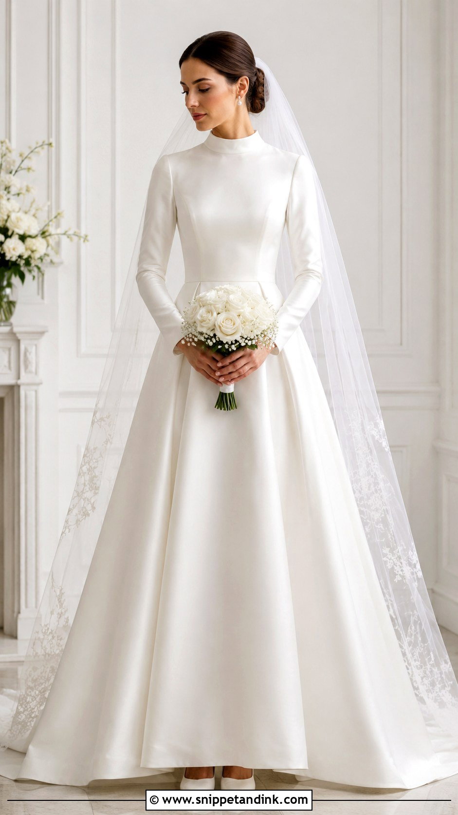 High Neck Modest Wedding Dress With Sleeves - Snippet and Ink - 25 High Neck Wedding Dress with Sleeves