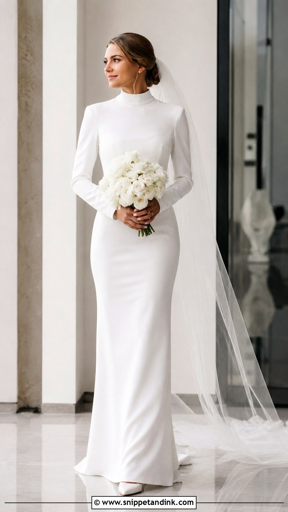 High Neck Modest Wedding Dress With Sleeves - Snippet and Ink - 30 Modest Wedding Dresses with Sleeves