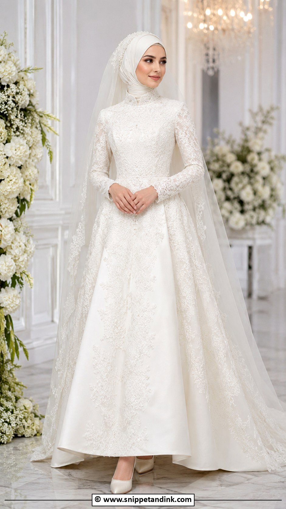 High Neck Muslim Wedding Gown - Snippet and Ink - 30 Muslim Wedding Gown Ideas