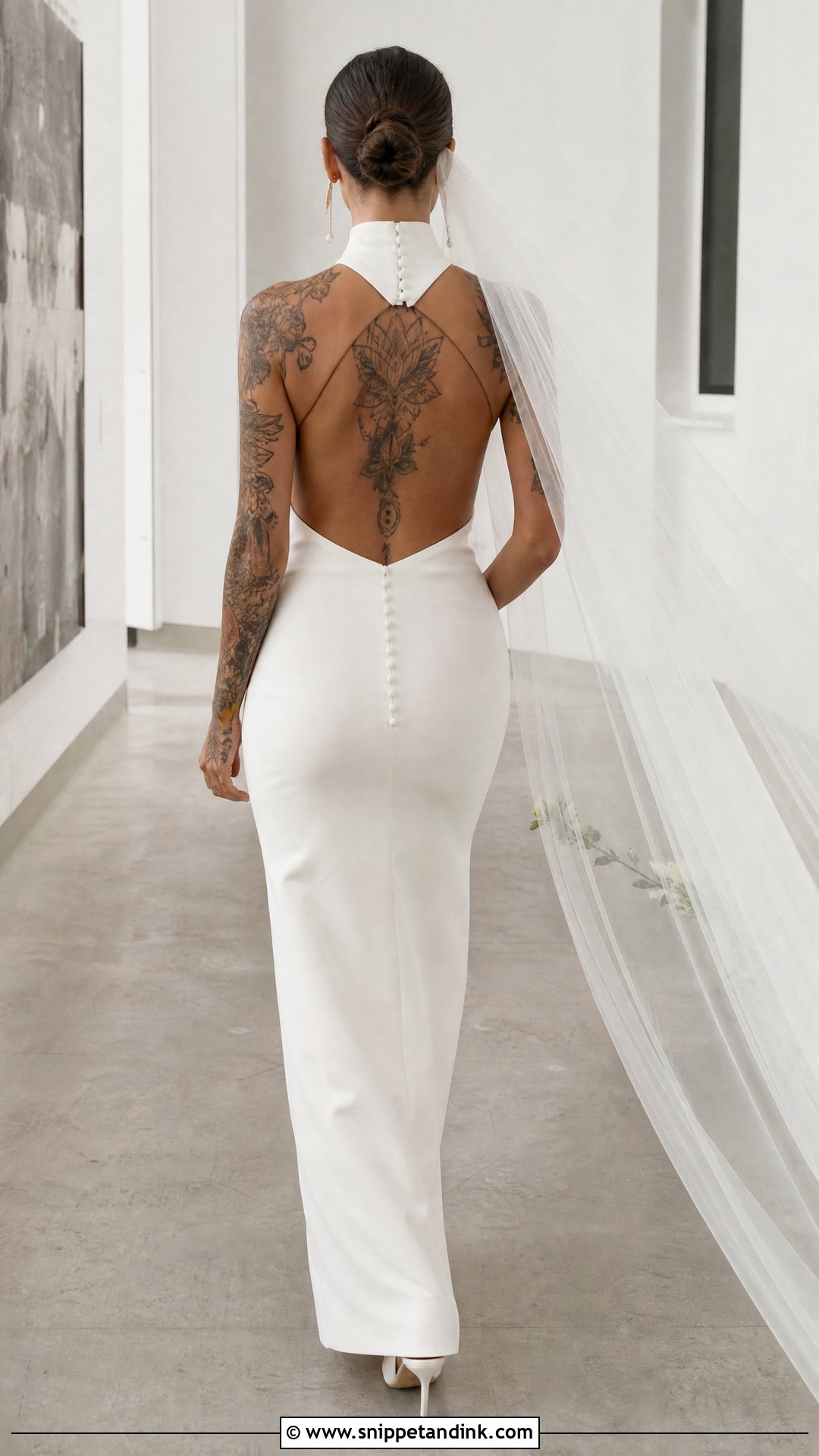 High Neck Open Back Wedding Dress - Snippet and Ink - 20 Wedding Dresses Tattooed Women