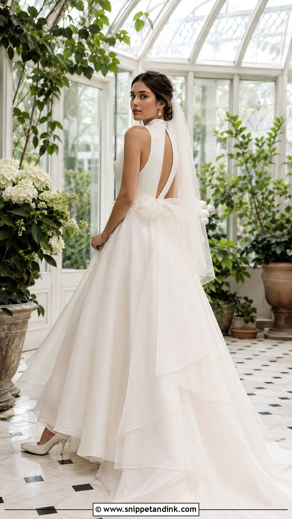 High Neck Organza Bow Back Wedding Dress - Snippet and Ink - 20 Bow Back Wedding Dress Ideas