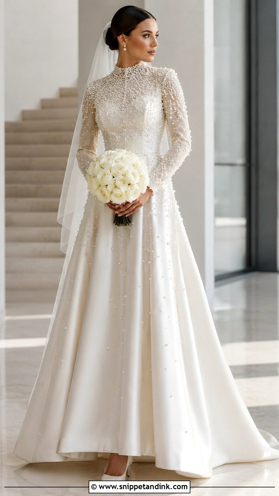 High Neck Pearl Bridal Dress - Snippet and Ink - 20 High Neck Bridal Dress Ideas