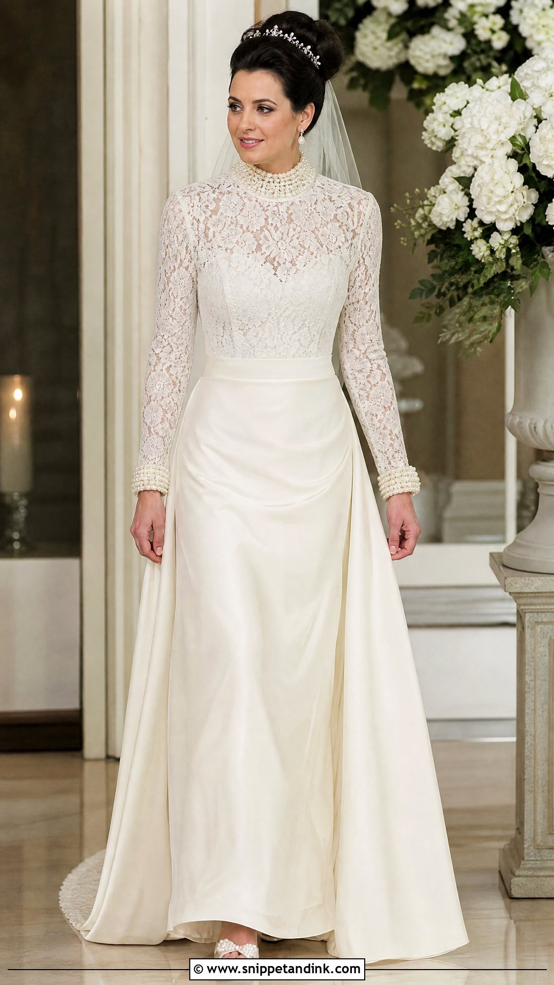 High Neck Pearl Priscilla Wedding Dress - Snippet and Ink - 20 Priscilla Wedding Dress Ideas