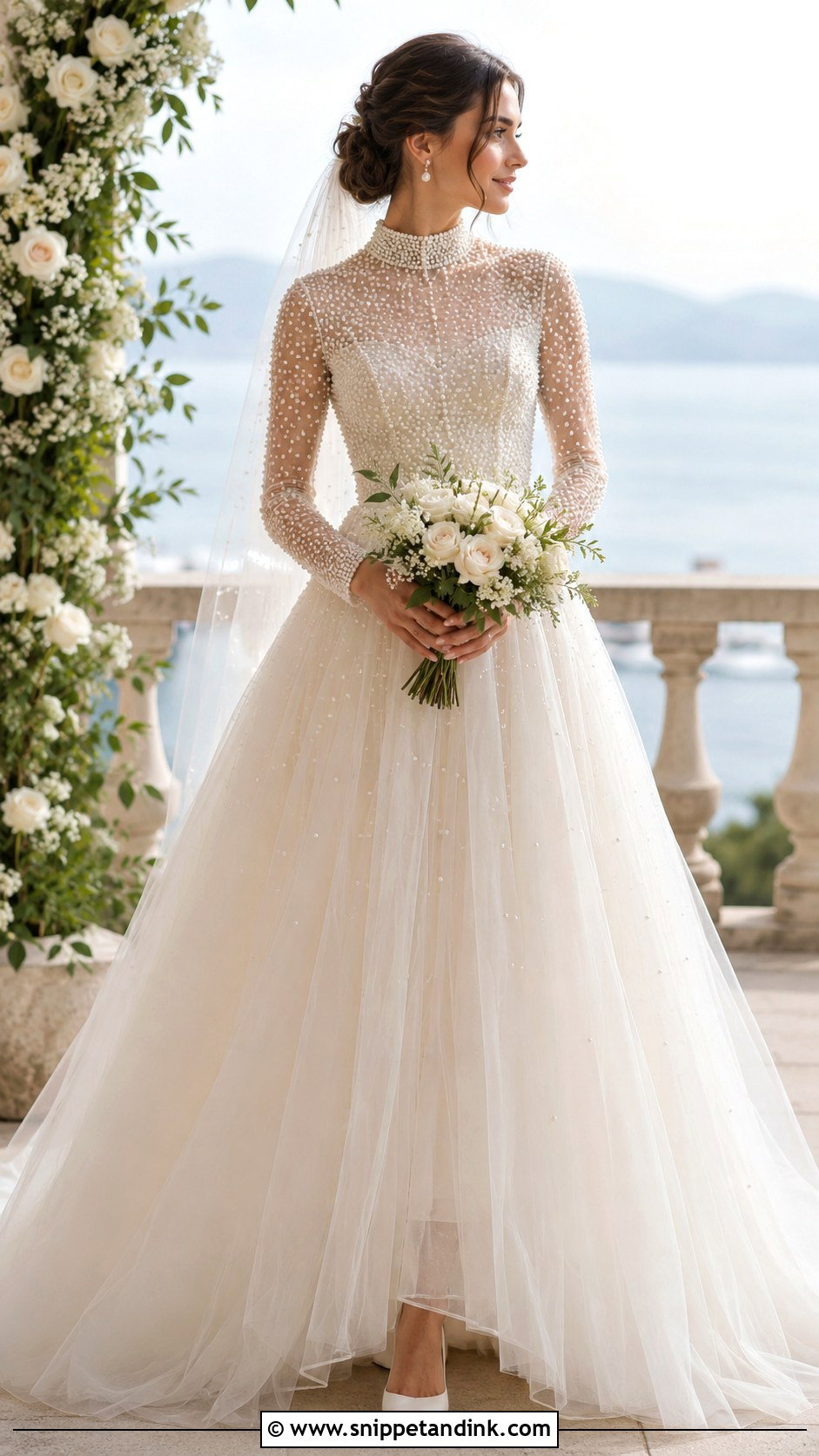 High Neck Pearl Wedding Dress - Snippet and Ink - 25 High Neckline Wedding Dress Ideas