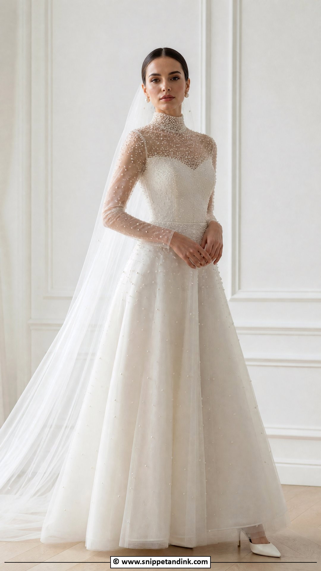 High Neck Pearl Wedding Dress - Snippet and Ink - 35 High Neck Wedding Dress Ideas