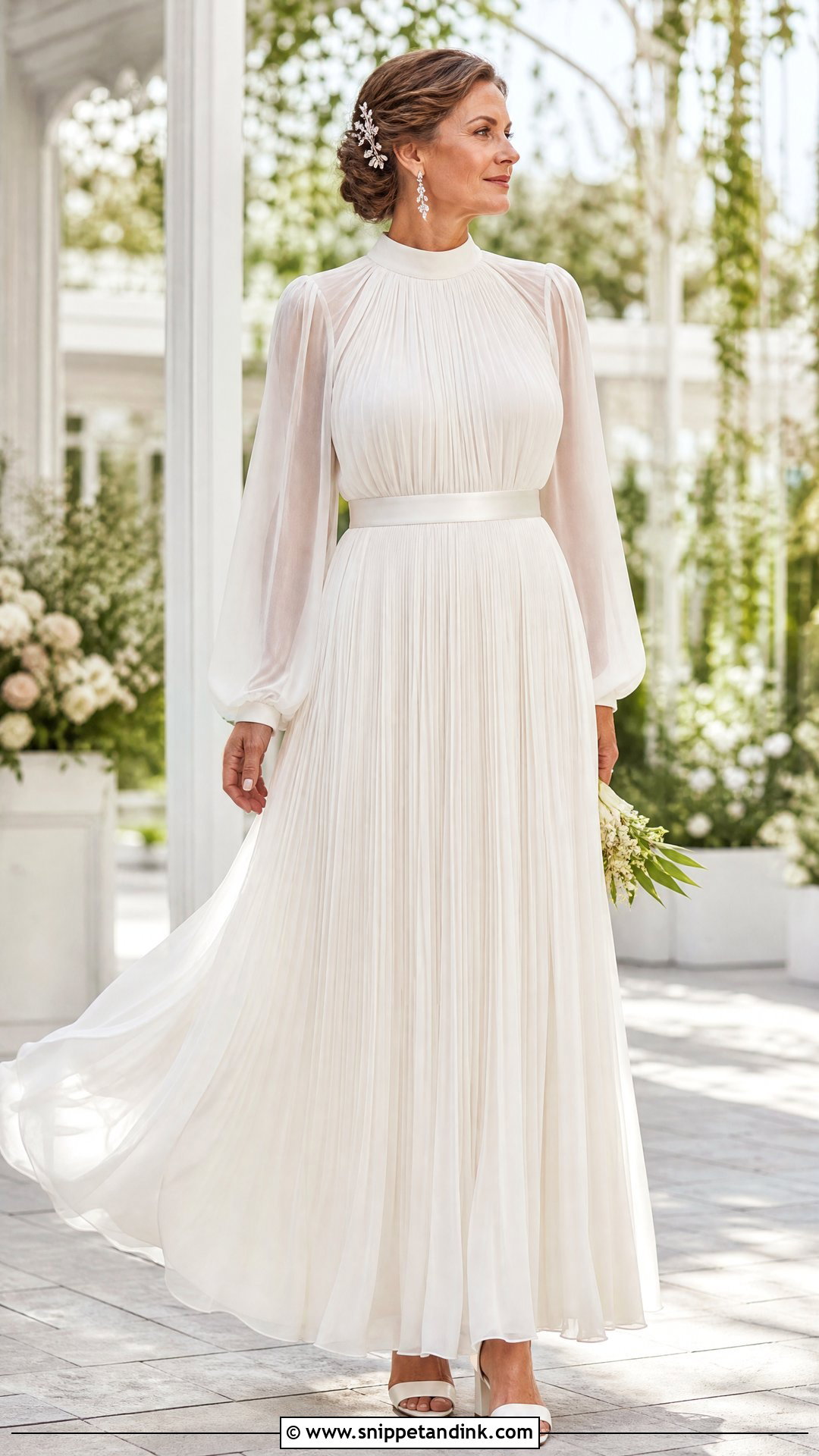 High Neck Pleated Chiffon Wedding Dress - Snippet and Ink - 20 Wedding Dresses for 50 Year Olds Brides
