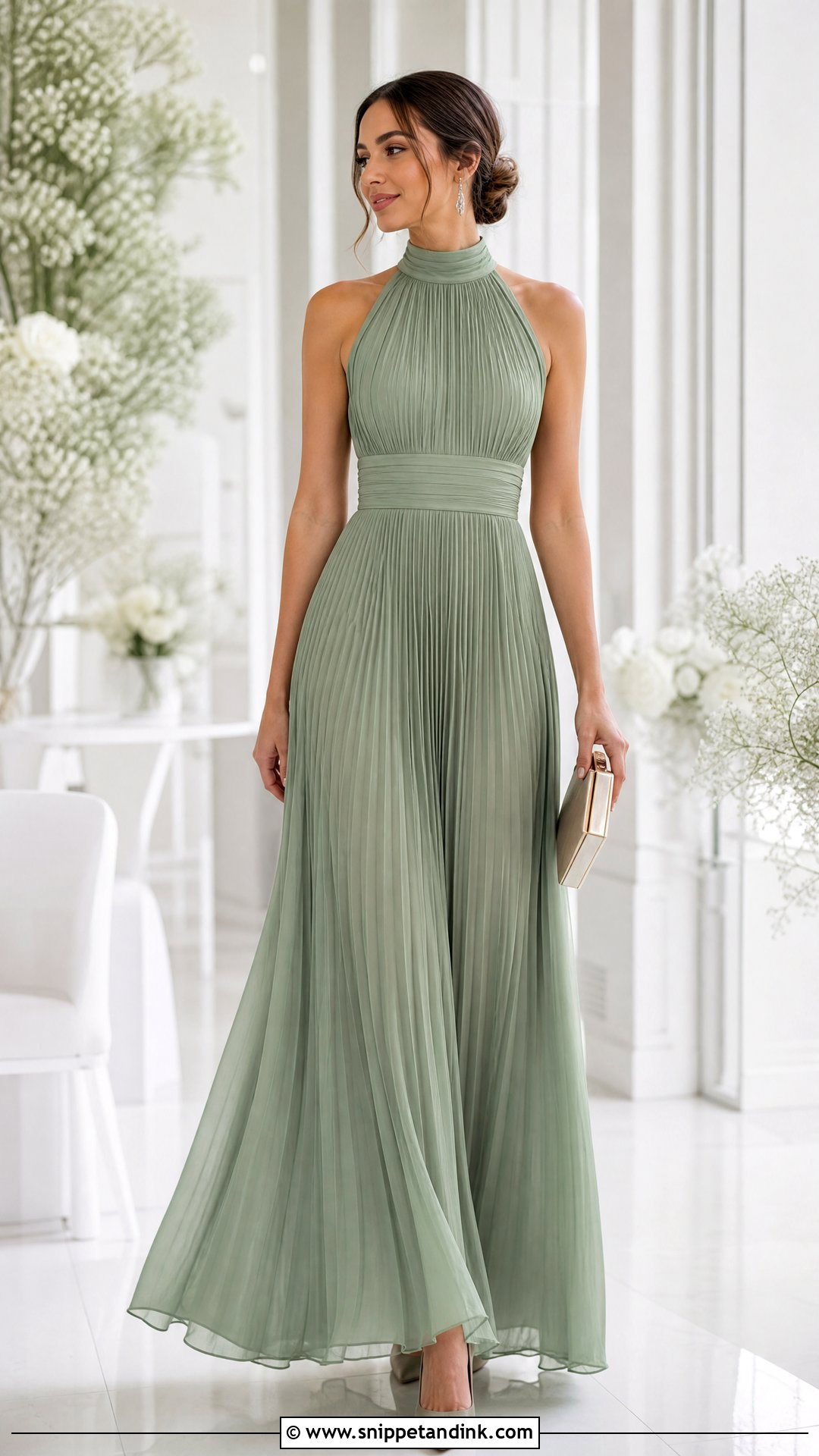 High Neck Pleated Flair Gown Outfit - Snippet and Ink - 20 Flair Gown Ideas