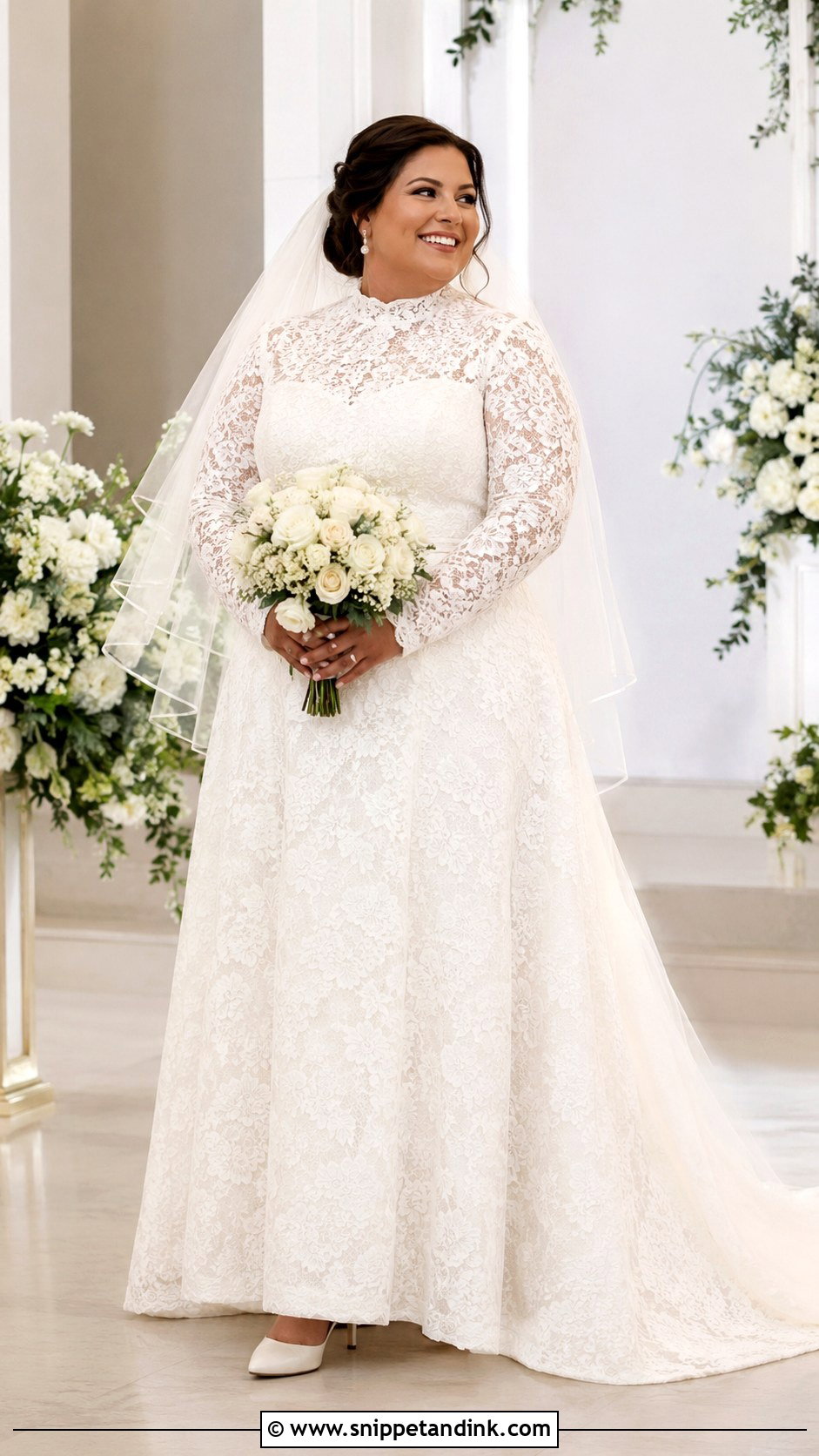 High Neck Plus Size Wedding Dress With Sleeves - Snippet and Ink - 25 High Neck Wedding Dress with Sleeves