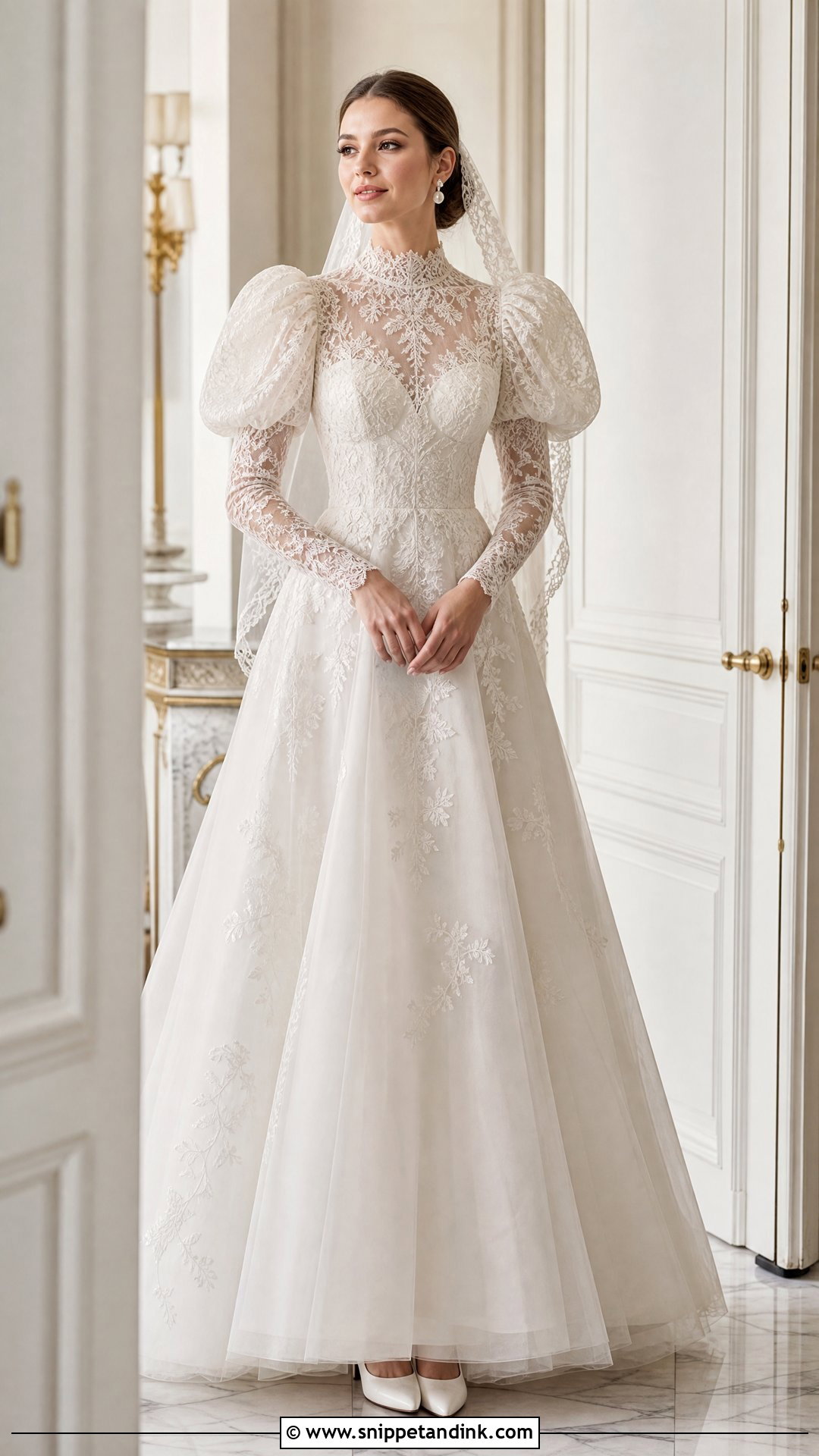 High Neck Poofy Sleeve Wedding Dress - Snippet and Ink - 20 Poofy Sleeve Wedding Dress Ideas