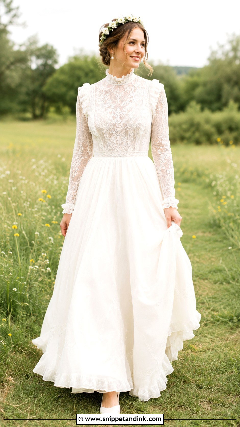 High Neck Prairie Wedding Dress - Snippet and Ink - 25 Vintage 70s Wedding Dress Ideas
