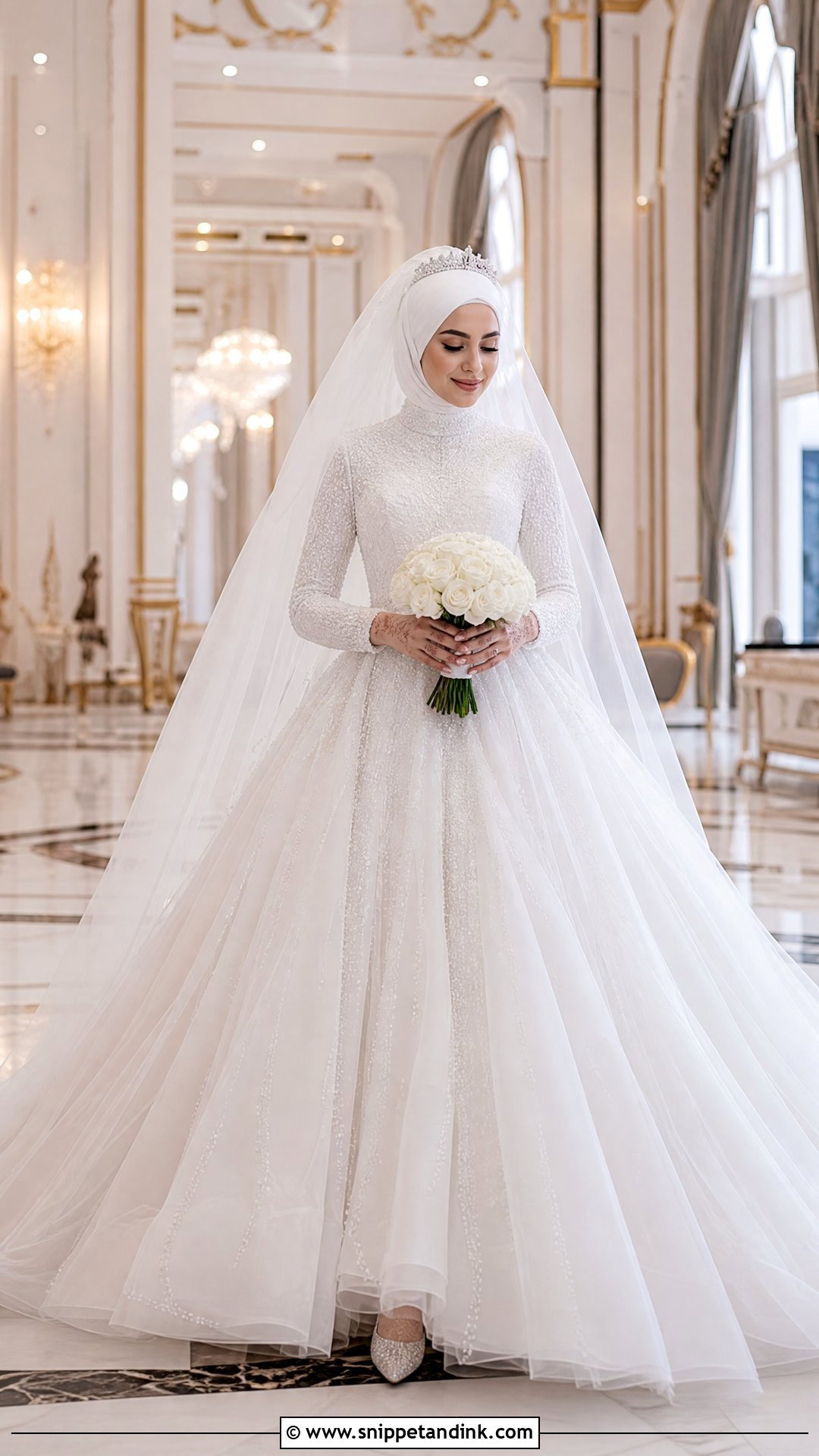 High Neck Princess Hijab Bridal Dress - Snippet and Ink - 20 Hijab Bridal Dress Ideas