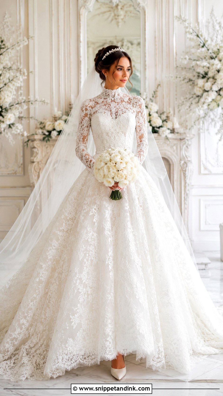 High Neck Princess Wedding Dress With Sleeves - Snippet and Ink - 25 High Neck Wedding Dress with Sleeves