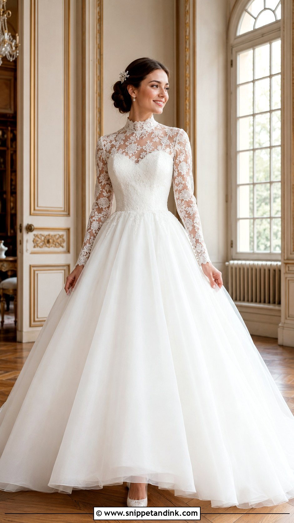 High Neck Princess Wedding Dress With Sleeves - Snippet and Ink - 20 Princess Wedding Dresses with Sleeves