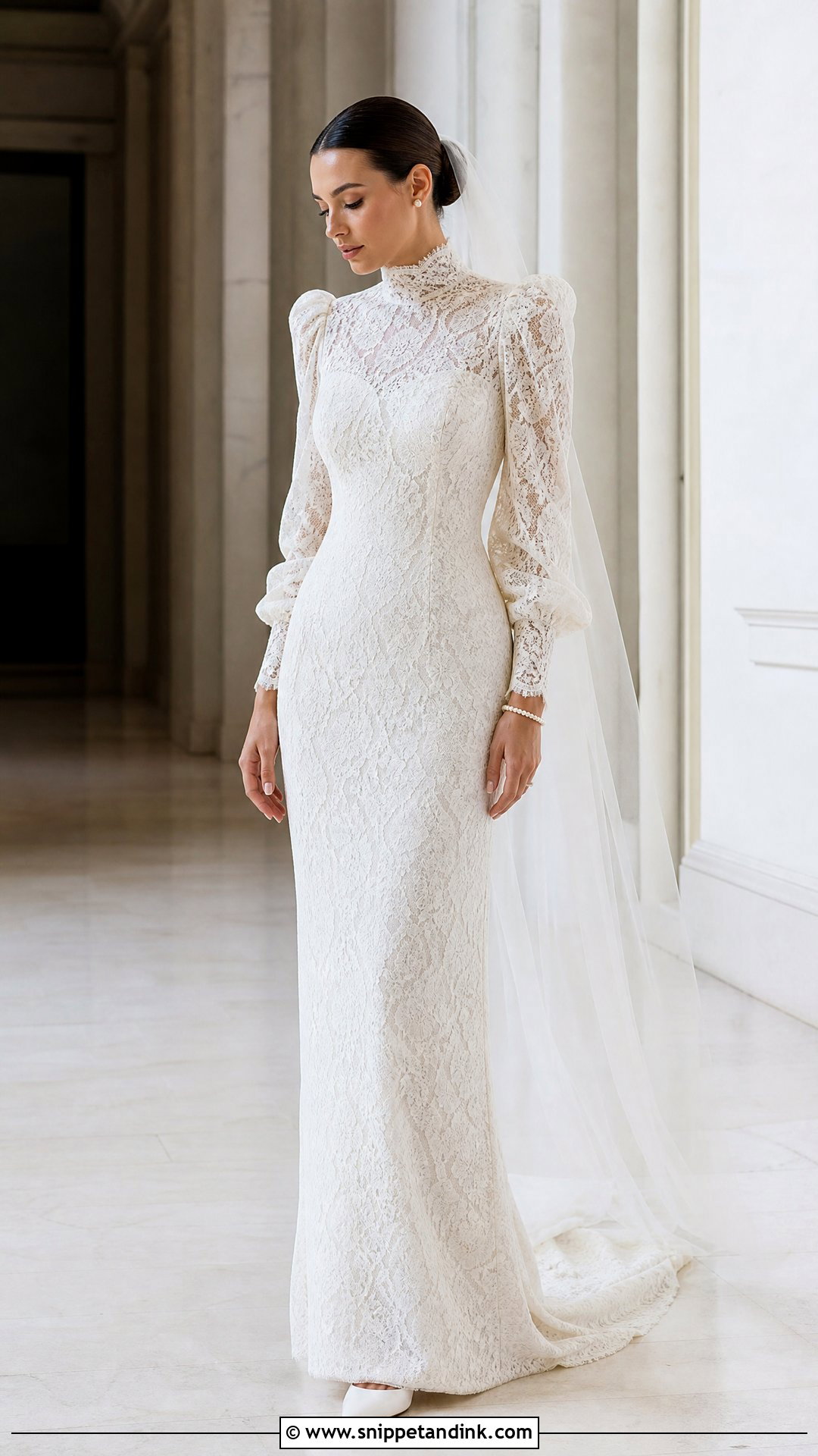 High Neck Puff Sleeve Wedding Dress - Snippet and Ink - 20 Wedding Dress Puff Sleeves