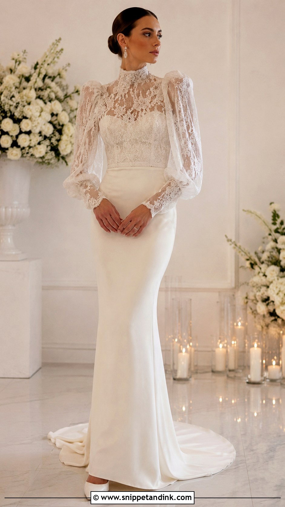 High Neck Puff Sleeve Wedding Dress - Snippet and Ink - 25 Puffy Sleeve Wedding Dress Ideas